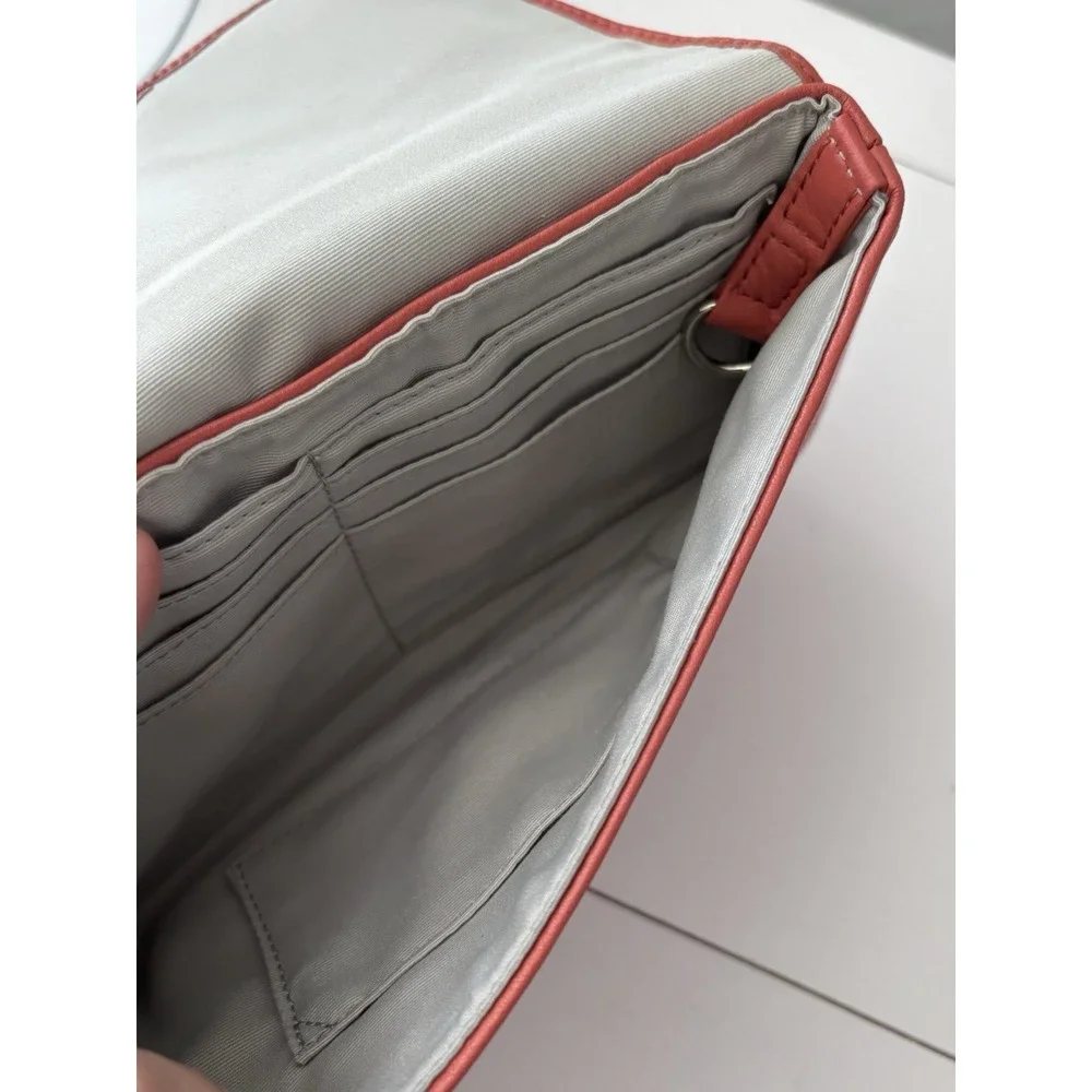 Coach Ashley Leather Large Pleated Flap Wristlet Wallet Bag Geranium